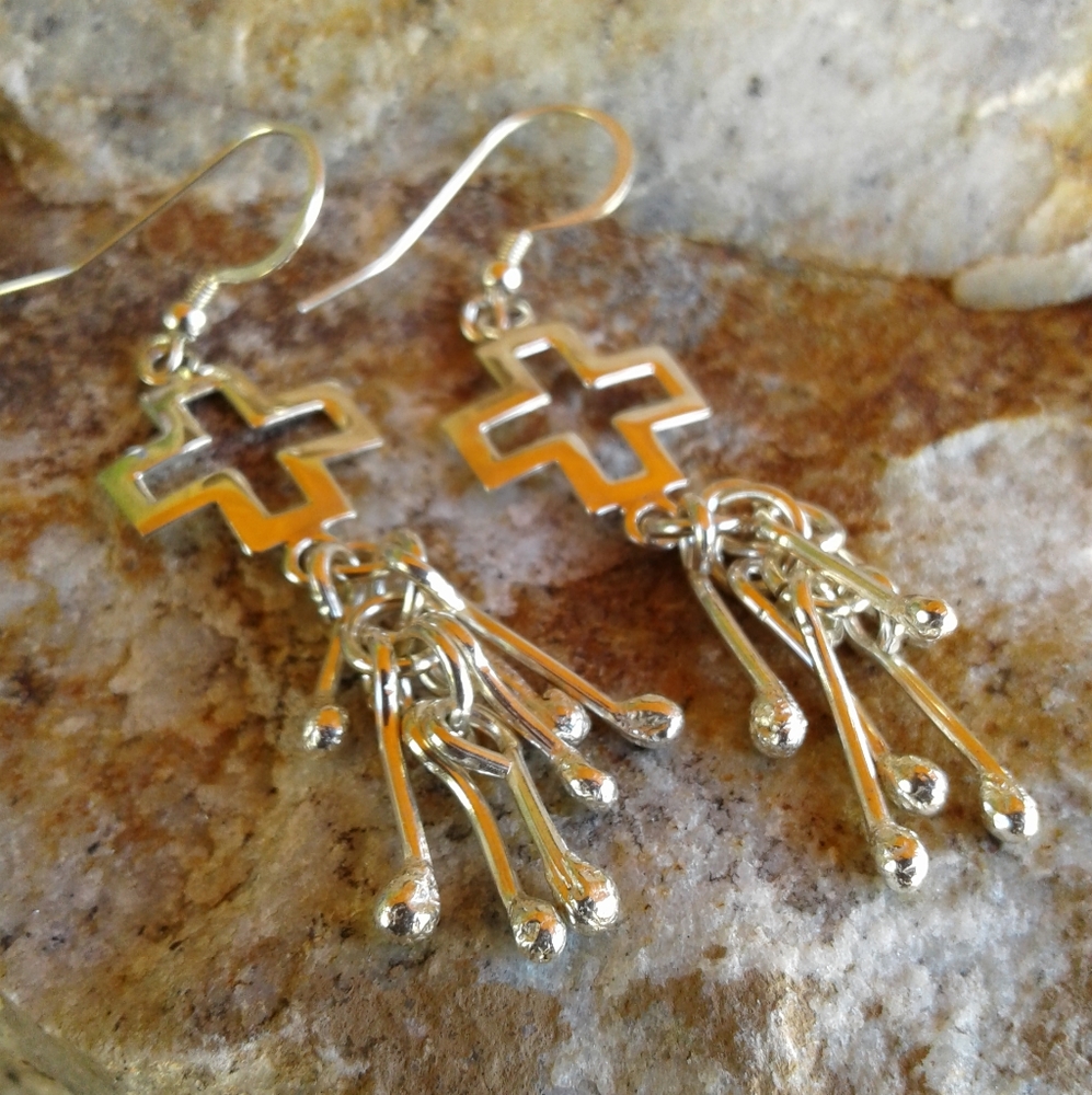 Sterling Silver Cross EARRINGS with dangles - Picture 6 of 6